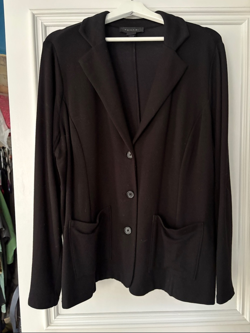 Plus size Tahari Black Women's Three-Button Knit Blazer